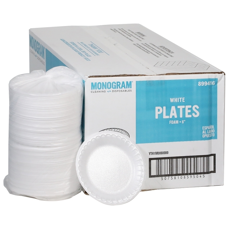 MONOGRAM PLATE FOAM 6 INCHES X 1 COMPARTMENT WHITE