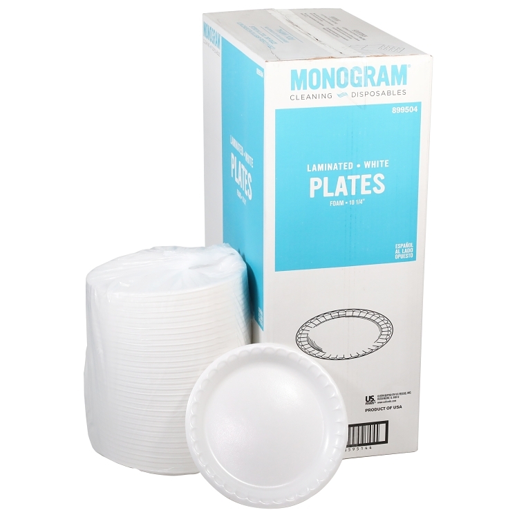 MONOGRAM 10.25 INCH LAMINATED WHITE FOAM PLATE