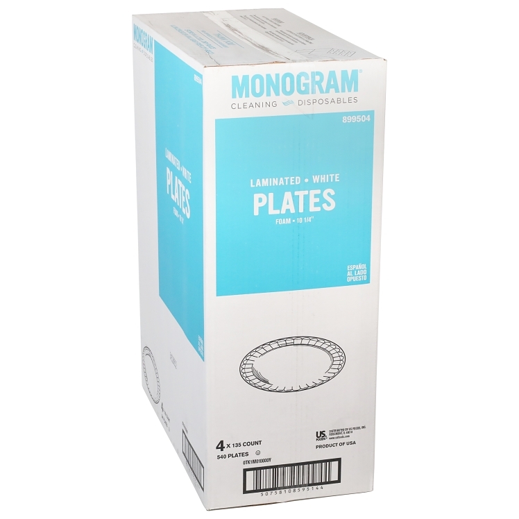 MONOGRAM 10.25 INCH LAMINATED WHITE FOAM PLATE