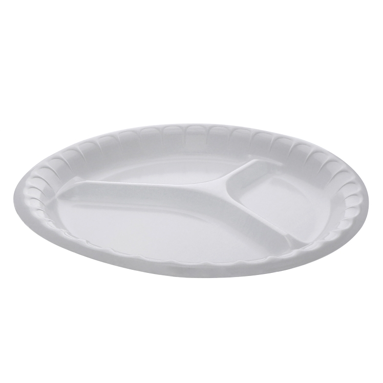 MONOGRAM 3 COMPARTMENT WHITE FOAM PLATES 10.15 IN