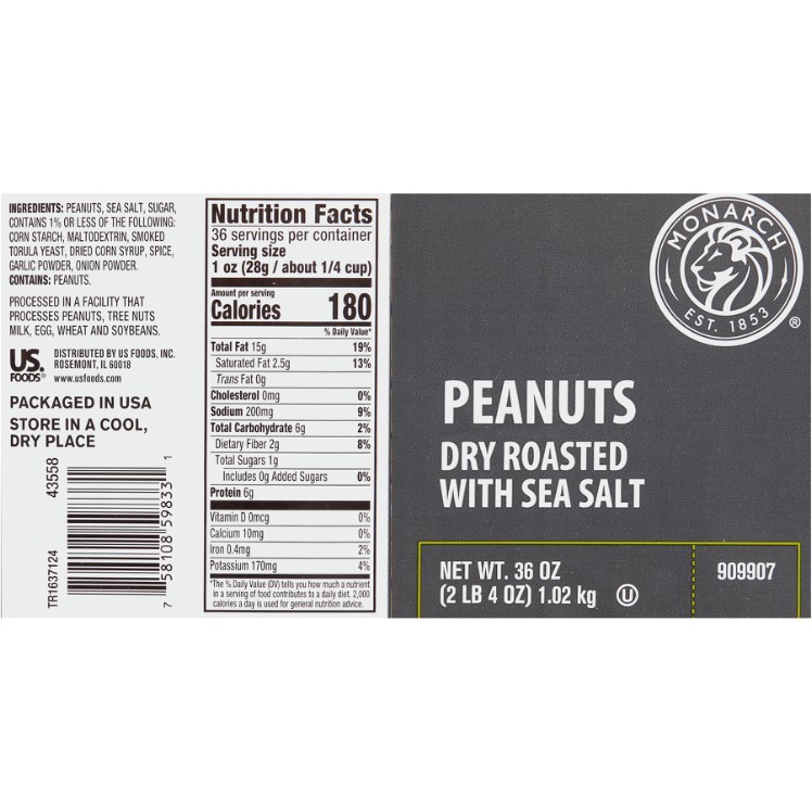 MONARCH PEANUT WHOLE DRY ROASTED SALTED SHELL