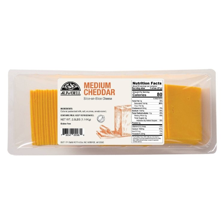 ALP AND DELL MEDIUM CHEDDAR CHEESE SLICED