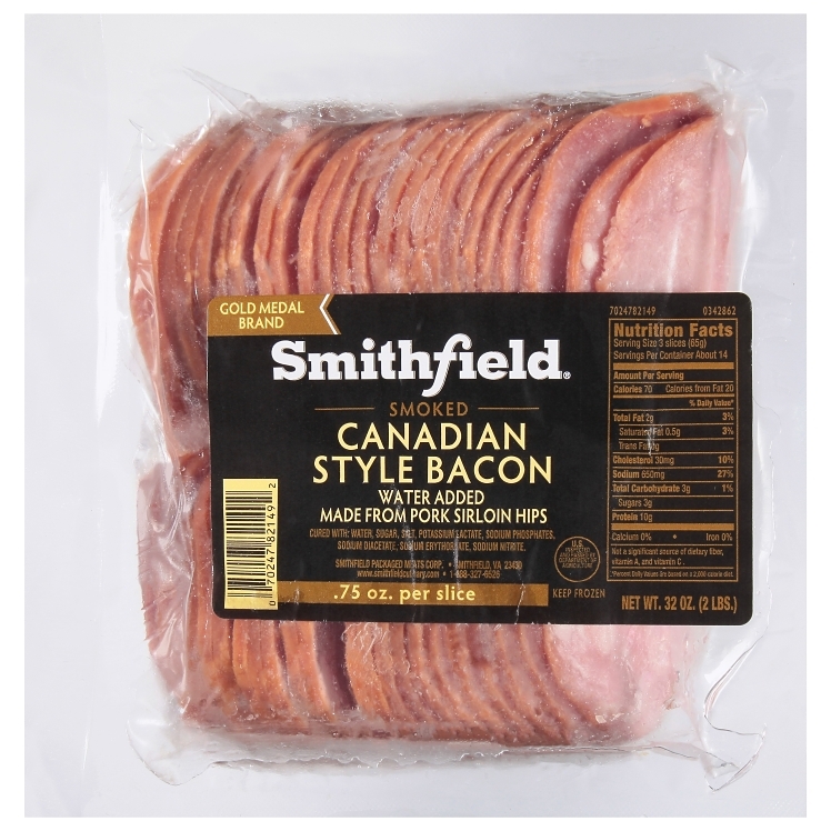 SMITHFIELD CANADIAN STYLE BACON SLICED SMOKED COOKED 6/2LB R