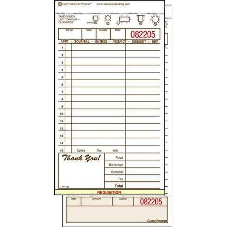 NATIONAL CHECK GUEST CHECK PAPER 3 PART CARBONLESS