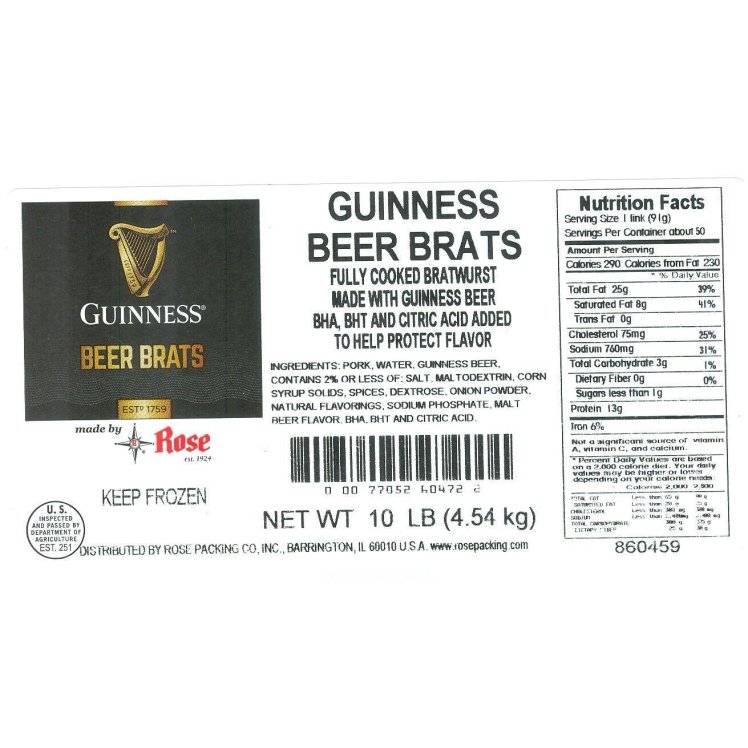 ROSE PACKING GUINNESS BEER BRATS