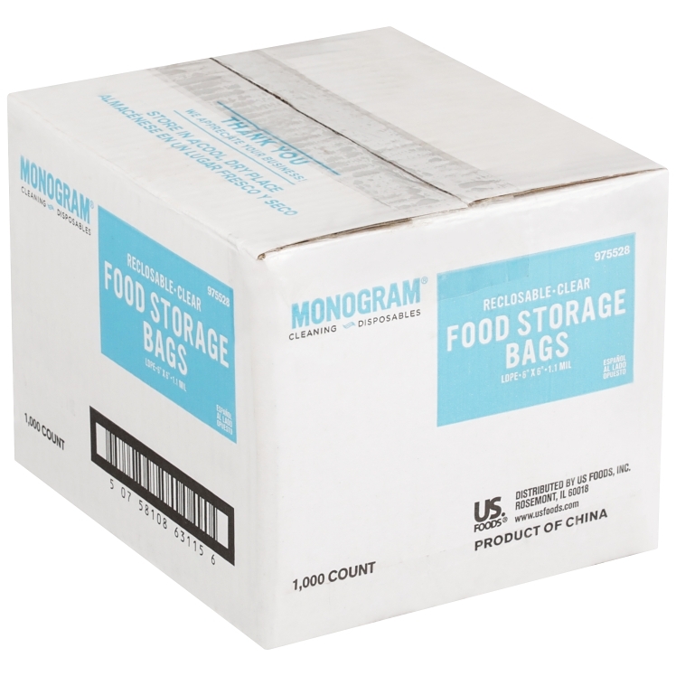 MONOGRAM RESEALABLE 6X6 CLEAR FOOD STORAGE BAGS