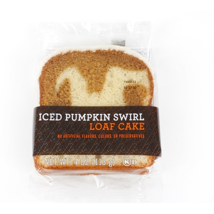 CAKE, LOAF PUMPKIN VANILLA SWIRL ICED 4 OZ SS SLICE IW FROZEN