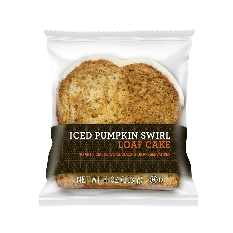 CAKE, LOAF PUMPKIN VANILLA SWIRL ICED 4 OZ SS SLICE IW FROZEN