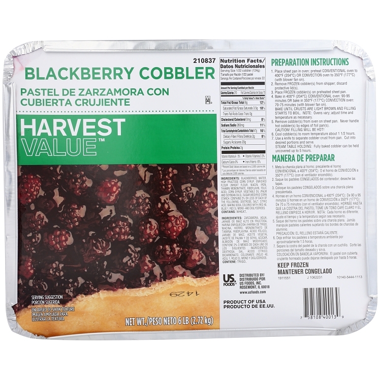 HARVEST VALUE BLACKBERRY COBBLER UNSLICED RAW FROZEN IN FOIL PAN