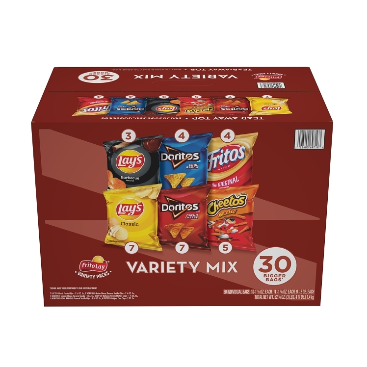 FRITO LAY ASSORTED 30 COUNT SINGLE SERVE BAGGED CHIPS