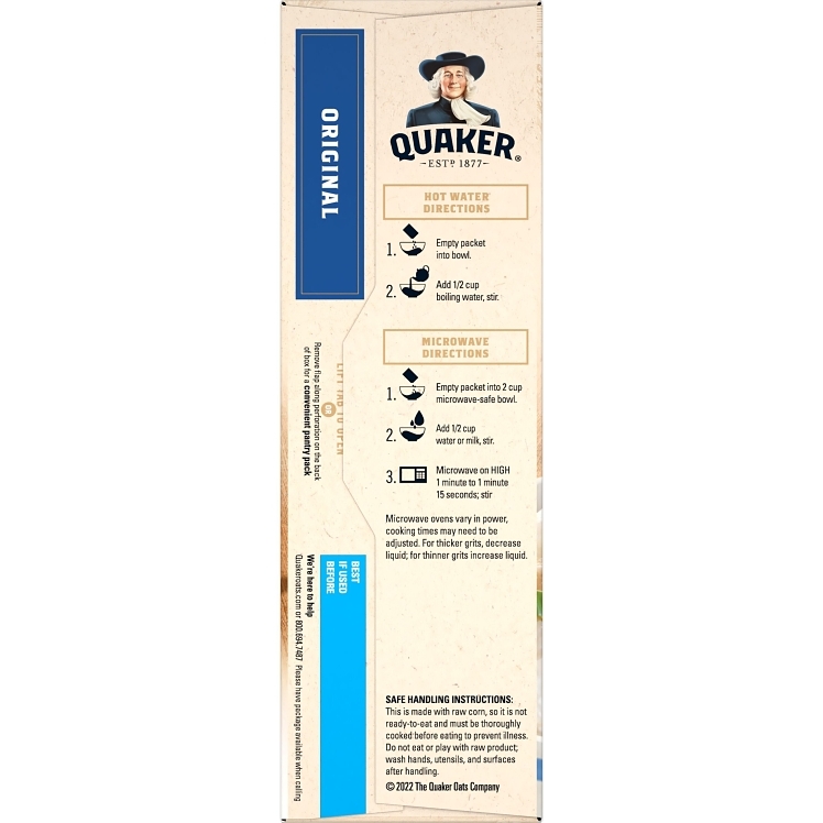 QUAKER INSTANT WHITE CORN GRITS PACKET SHELF STABLE