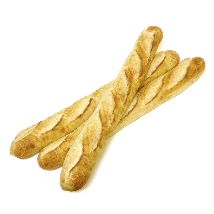 BREAD, BAGUETTE FRENCH WHITE 21 UNSLICED COOKED BAKED FROZE
