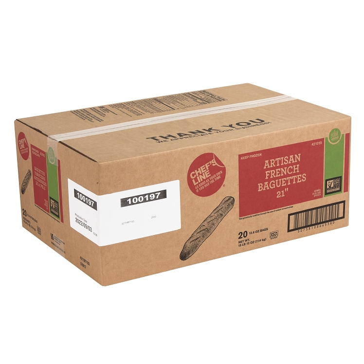 BREAD, BAGUETTE FRENCH WHITE 21 UNSLICED COOKED BAKED FROZE