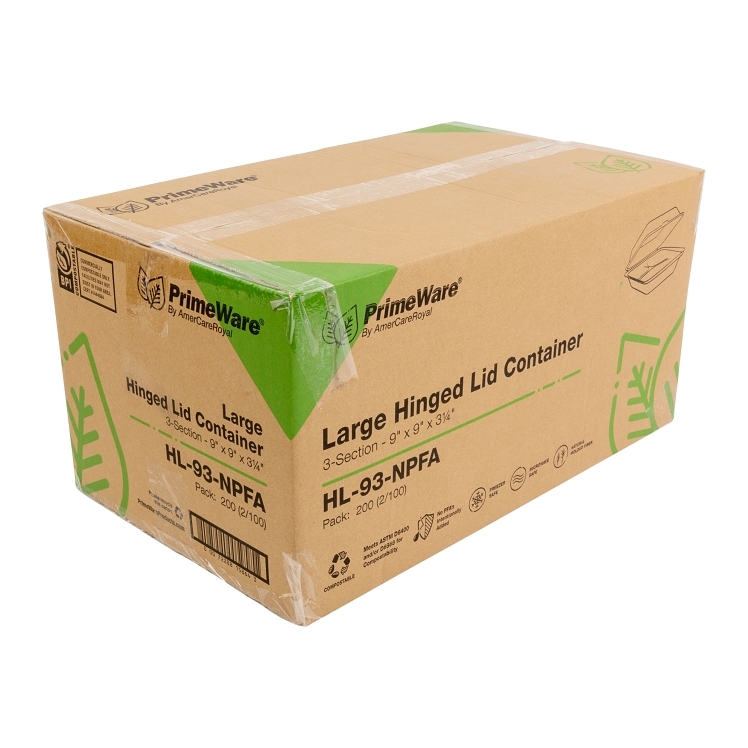 PRIMEWARE 9 X 9 3 COMPARTMENT MOLDED FIBER CONTAINER PFAS-FREE
