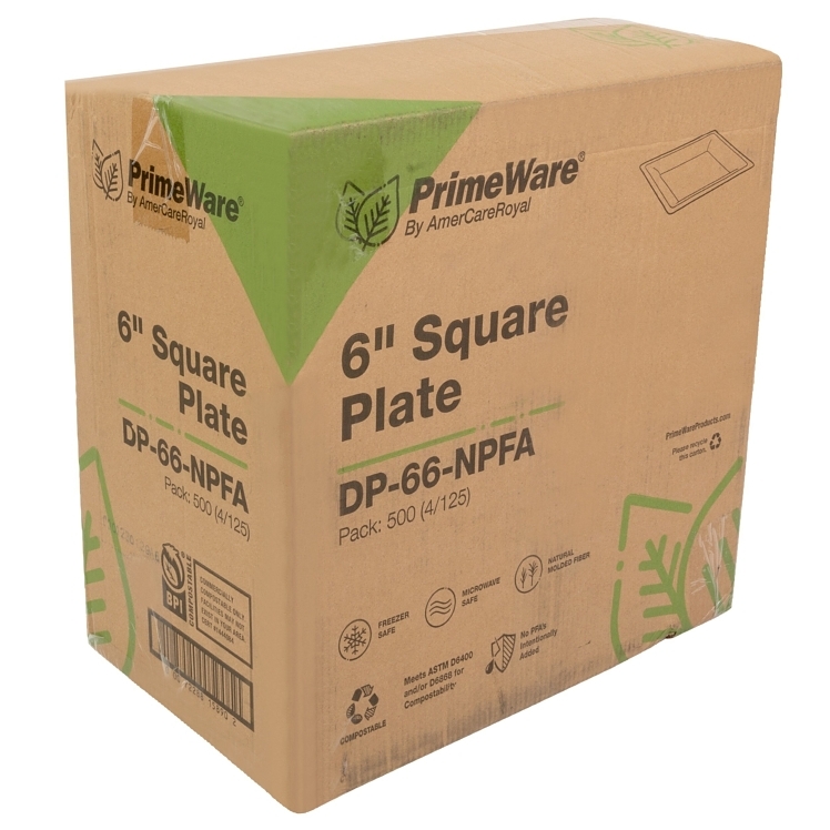 PRIMEWARE MOLDED FIBER SQUARE PLATE 6.25 INCH PFAS FREE