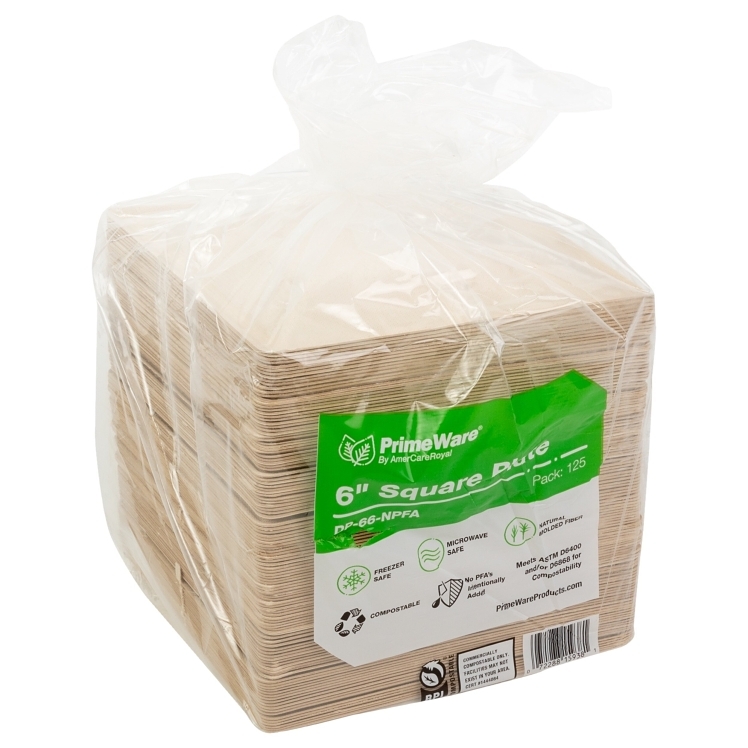 PRIMEWARE MOLDED FIBER SQUARE PLATE 6.25 INCH PFAS FREE