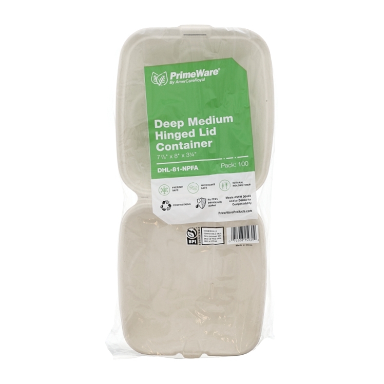 PRIMEWARE TO GO CONTAINER FIBER 1 COMPARTMENT 8X8 INCH PFAS FREE