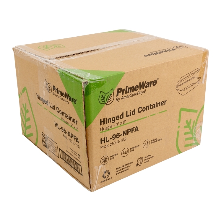 PRIMEWARE TO GO CONTAINER FIBER 9X6 INCH HOAGIE PFAS FREE