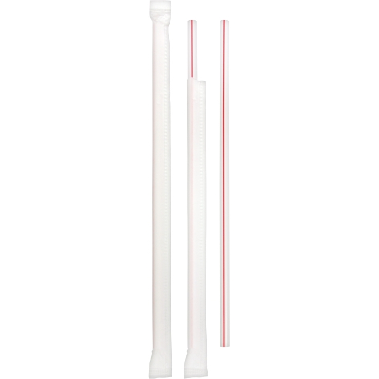 BERKLEY SQUARE 7.75 JUMBO RED & WHITE STRIPE WRAPPED POLYPROPYLENE STRAWS