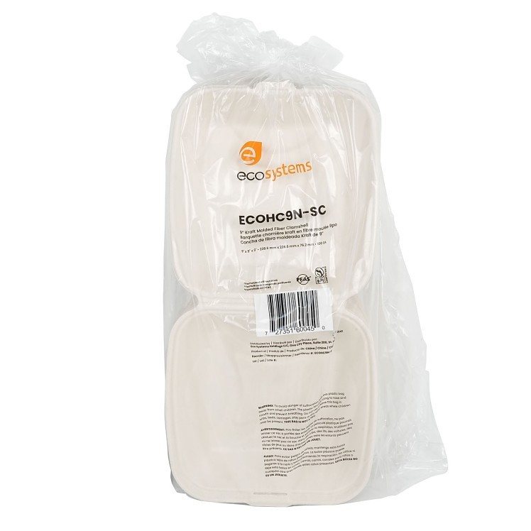 ECOSYSTEMS 9X9 1 CPMT KRAFT MOLDED FIBER HINGED CONTAINER