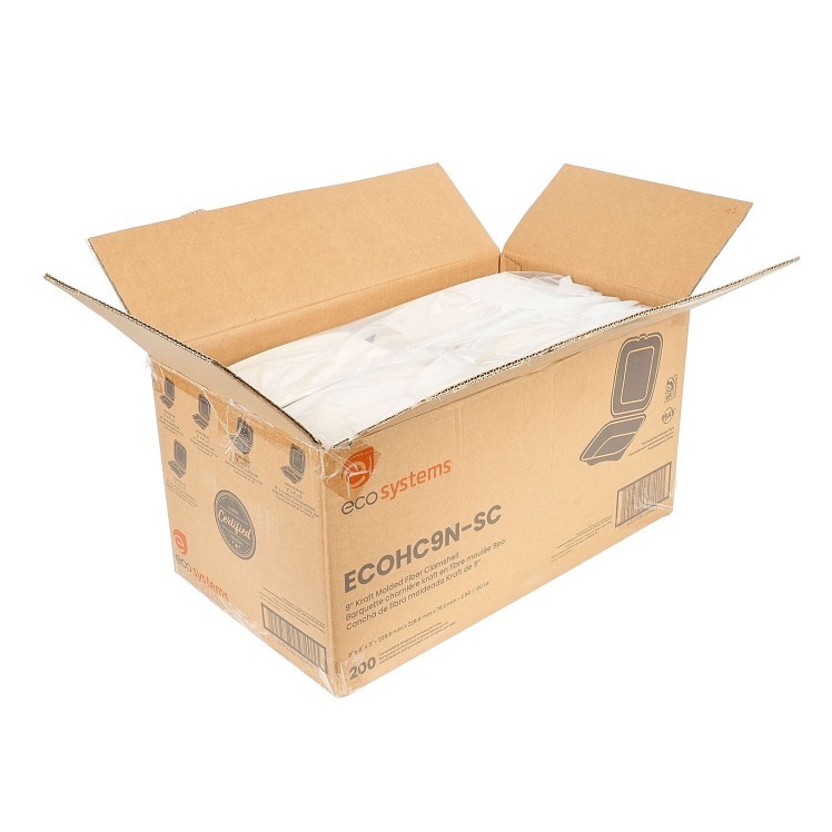 ECOSYSTEMS 9X9 1 CPMT KRAFT MOLDED FIBER HINGED CONTAINER