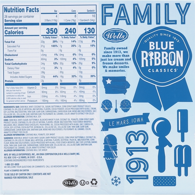 BLUE RIBBON ICE CREAM ASSORTED INDIVIDUALLY WRAPPED