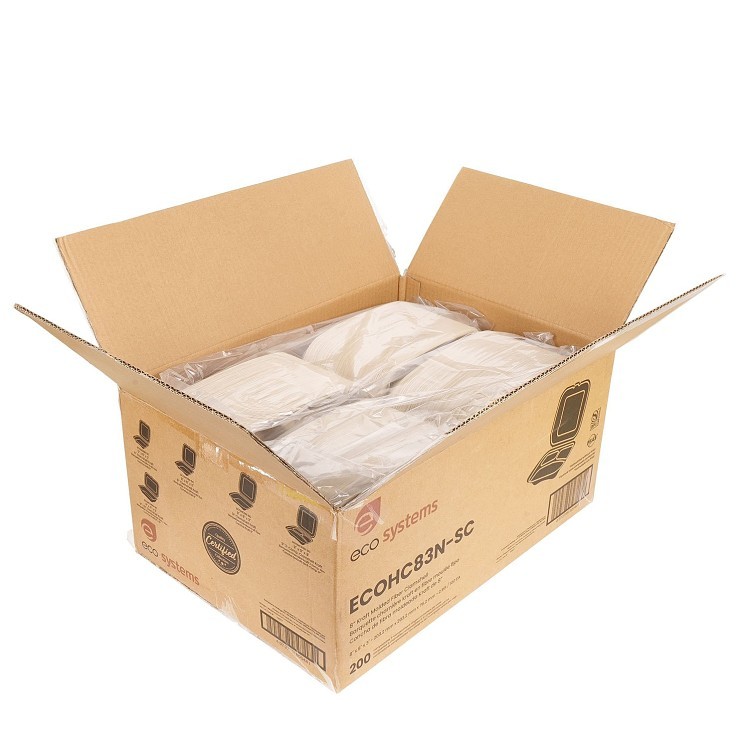 ECOSYSTEMS 8X8 3 CPMT KRAFT MOLDED FIBER HINGED CONTAINER