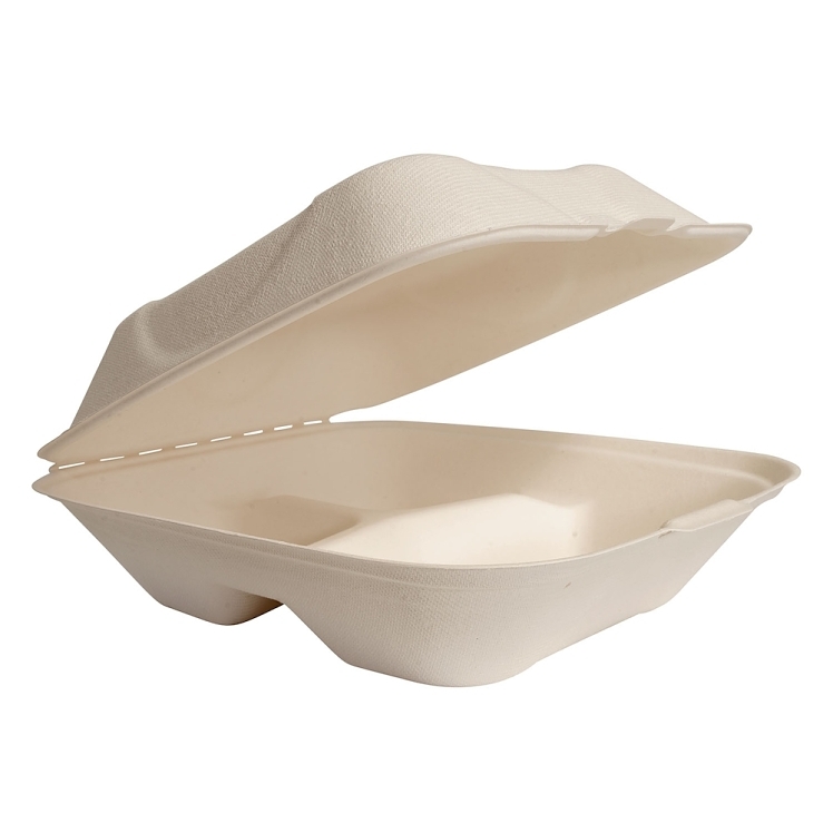 ECOSYSTEMS 8X8 3 CPMT KRAFT MOLDED FIBER HINGED CONTAINER