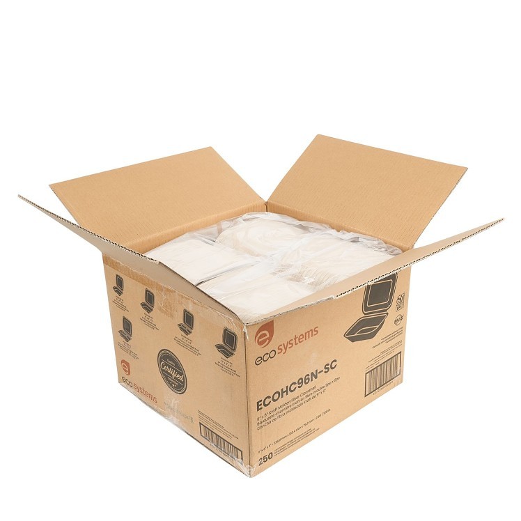 ECOSYSTEMS 9X6 1 CPMT KRAFT MOLDED FIBER HINGED CONTAINER