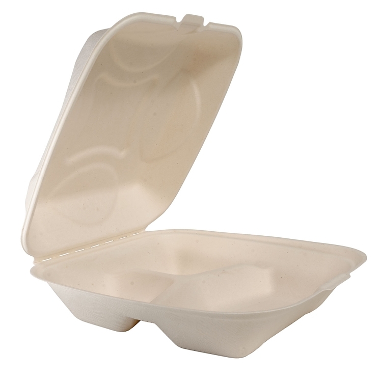 ECOSYSTEMS 9X9 3 CPMT KRAFT MOLDED FIBER HINGED CONTAINER