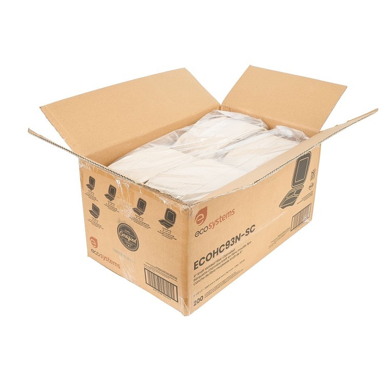 ECOSYSTEMS 9X9 3 CPMT KRAFT MOLDED FIBER HINGED CONTAINER
