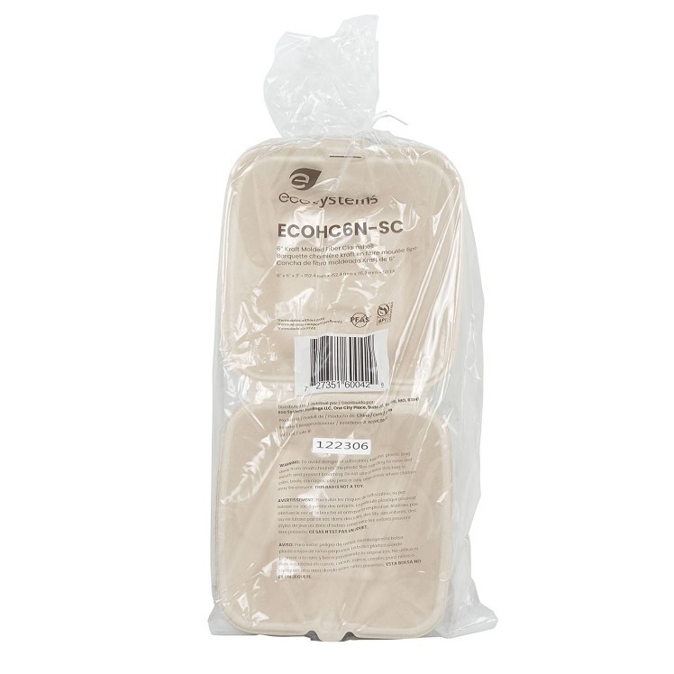 ECOSYSTEMS 6X6 1 CPMT KRAFT MOLDED FIBER HINGED CONTAINER