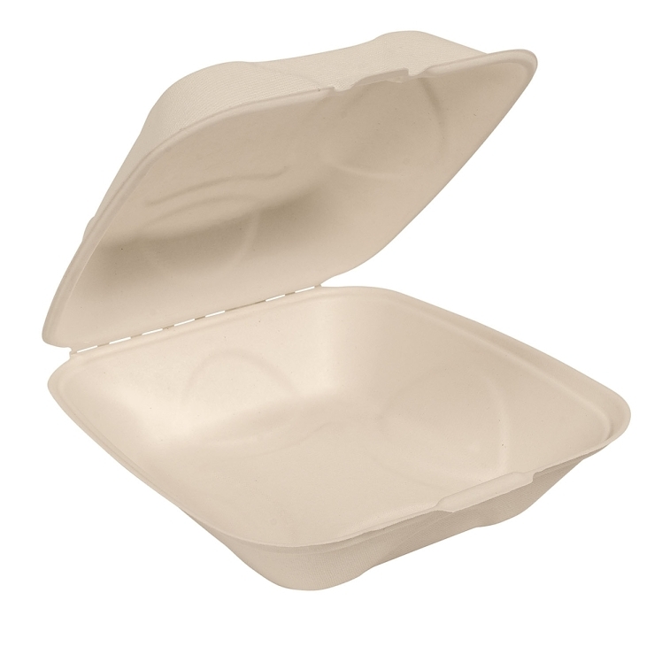 ECOSYSTEMS 8X8 1 CPMT KRAFT MOLDED FIBER HINGED CONTAINER