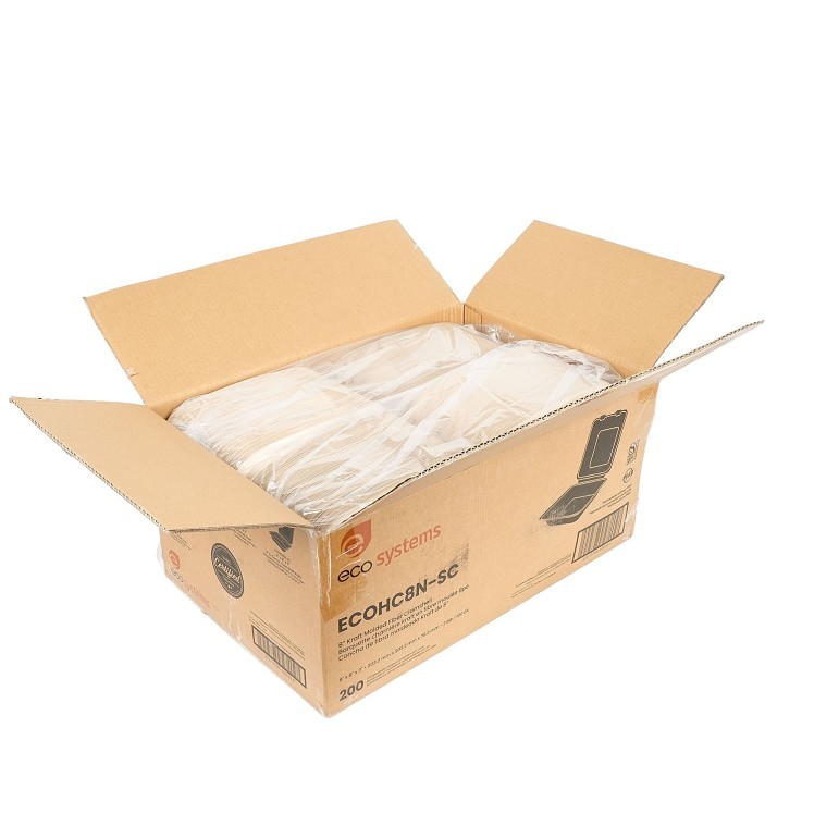 ECOSYSTEMS 8X8 1 CPMT KRAFT MOLDED FIBER HINGED CONTAINER