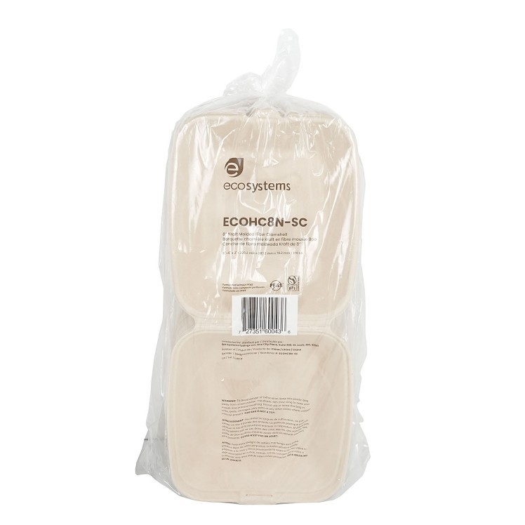 ECOSYSTEMS 8X8 1 CPMT KRAFT MOLDED FIBER HINGED CONTAINER