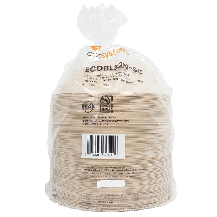 ECOSYSTEMS 32OZ KRAFT MOLDED FIBER BOWL