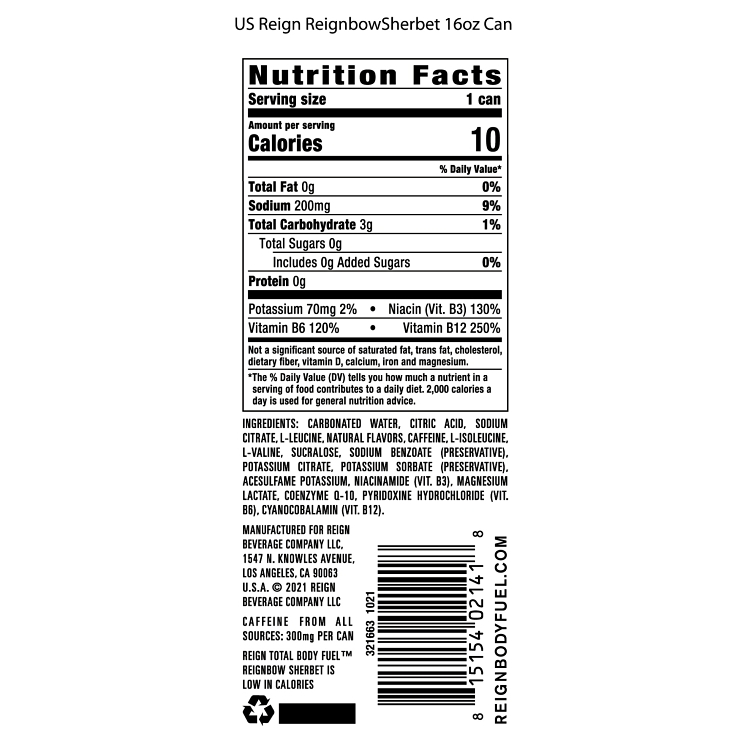 REIGN ENERGY RAINBOW SHERBERT