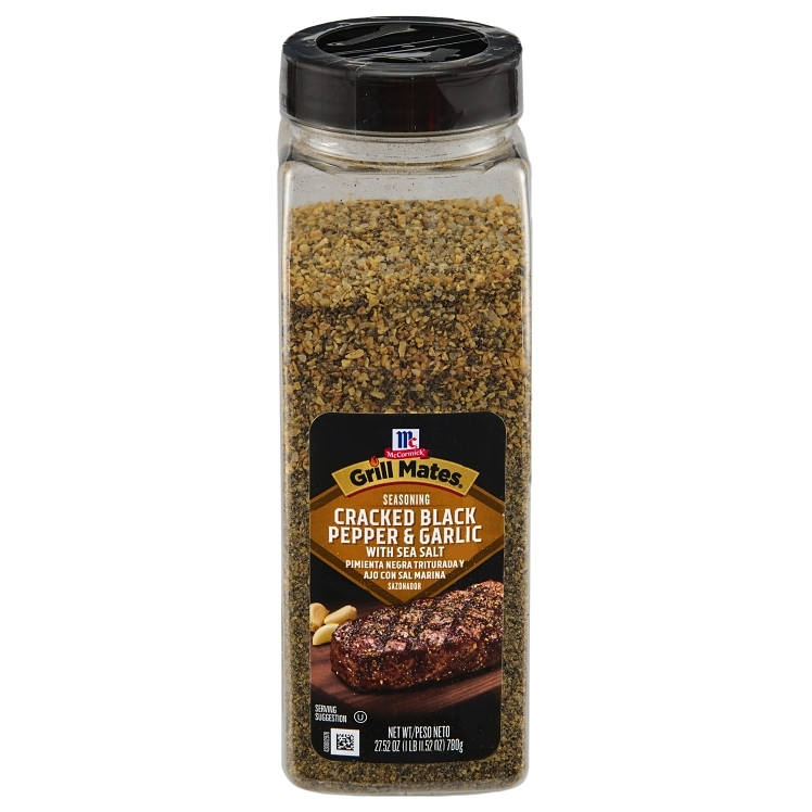 GRILL MATES CRACKED BLACK PEPPER & GARLIC WITH SEA SALT