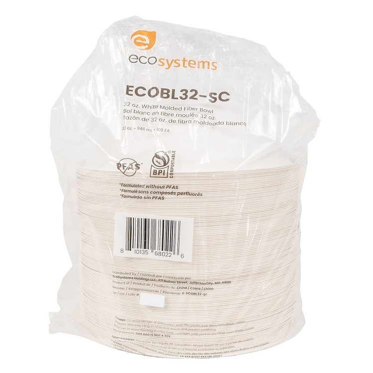 ECOSYSTEMS 32OZ WHITE MOLDED FIBER BOWL
