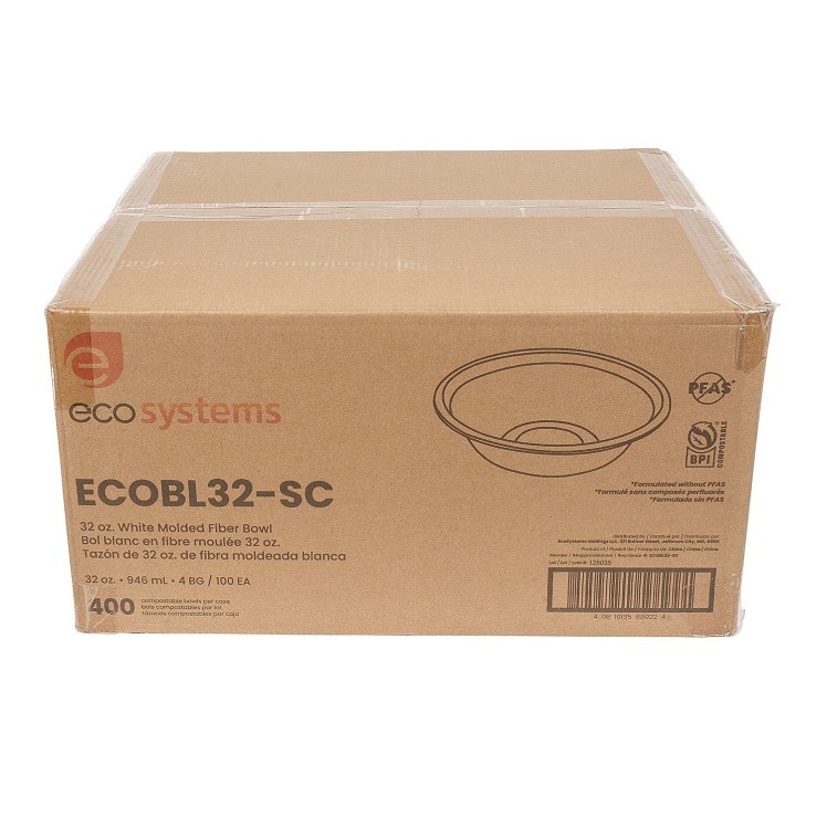 ECOSYSTEMS 32OZ WHITE MOLDED FIBER BOWL