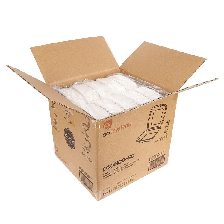 ECOSYSTEMS 6X6 1 CPMT WHITE MOLDED FIBER HINGED CONTAINER