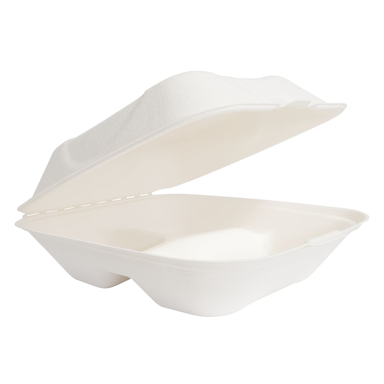 ECOSYSTEMS 8X8 3 CPMT WHITE MOLDED FIBER HINGED CONTAINER