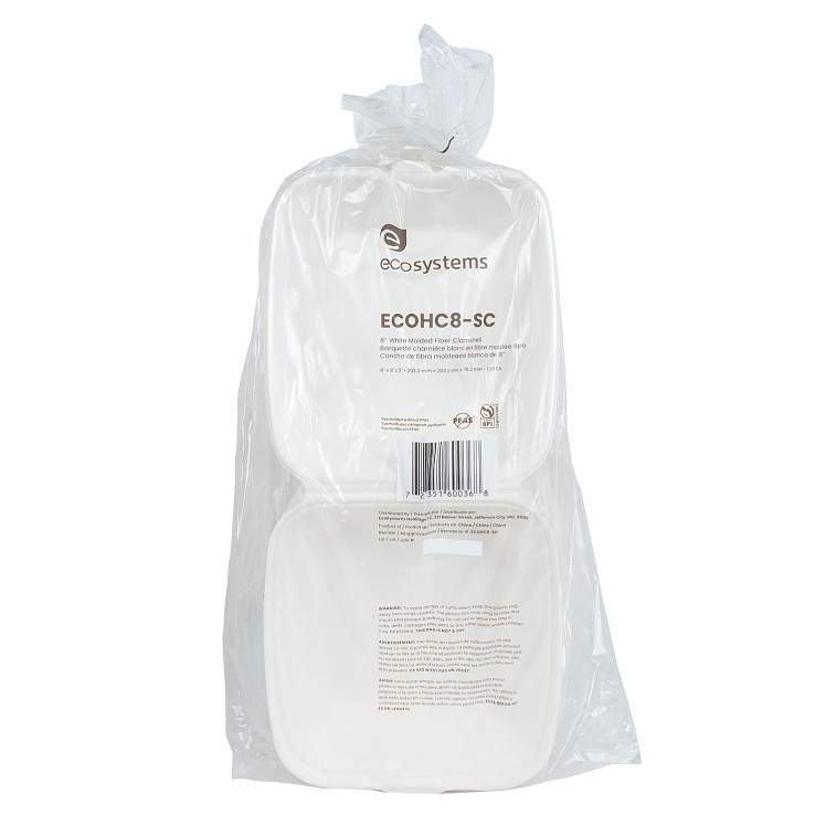 ECOSYSTEMS 8X8 1 CPMT WHITE MOLDED FIBER HINGED CONTAINER