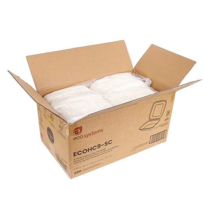ECOSYSTEMS 9X9 1 CPMT WHITE MOLDED FIBER HINGED CONTAINER