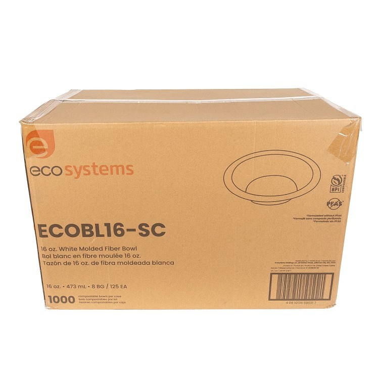 ECOSYSTEMS 16OZ WHITE MOLDED FIBER BOWL