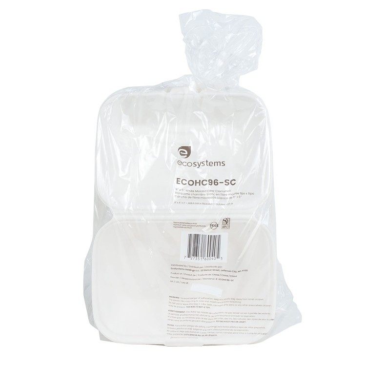 ECOSYSTEMS 9X6 1 CPMT WHITE MOLDED FIBER HINGED CONTAINER