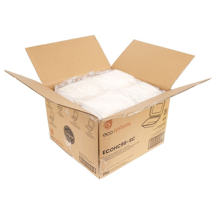 ECOSYSTEMS 9X6 1 CPMT WHITE MOLDED FIBER HINGED CONTAINER