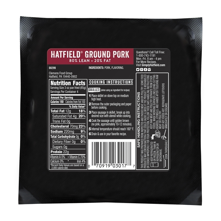 HATFIELD RAW GROUND PORK 80/20 REF BRICK