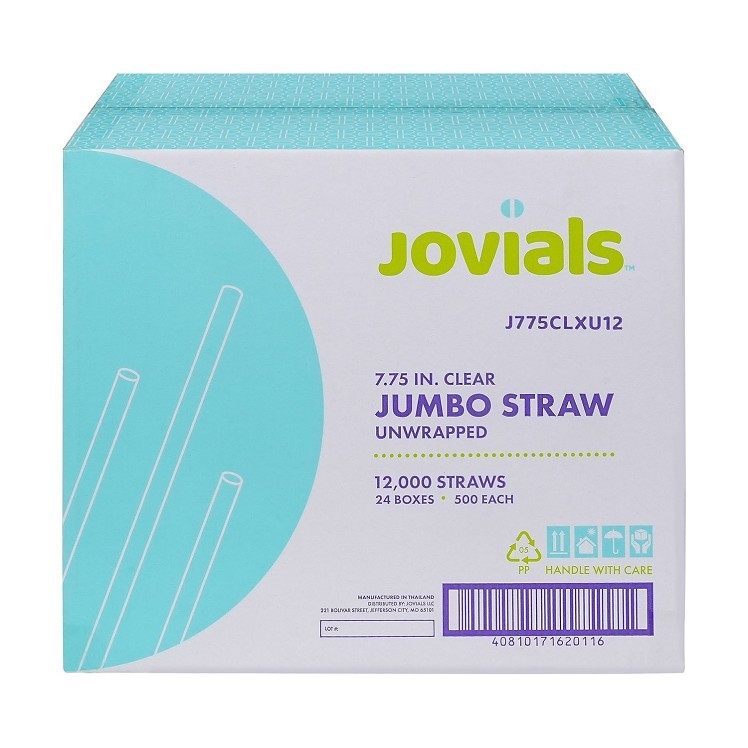 JOVIALS JUMBO CLEAR STRAW 7.75 BOXED UNWRAPPED