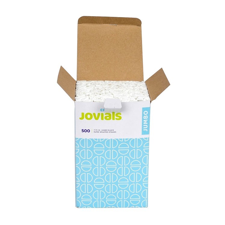 JOVIALS JUMBO STRAW BLACK 7.75 BOXED PAPER WRAPPED